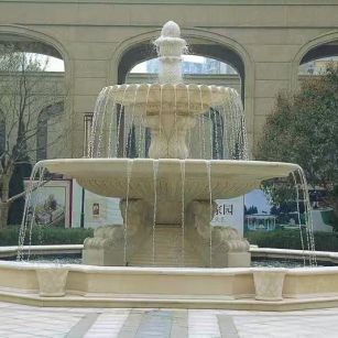 鄂州 黄金麻花岗岩异型加工——户外庭院石雕流水喷泉