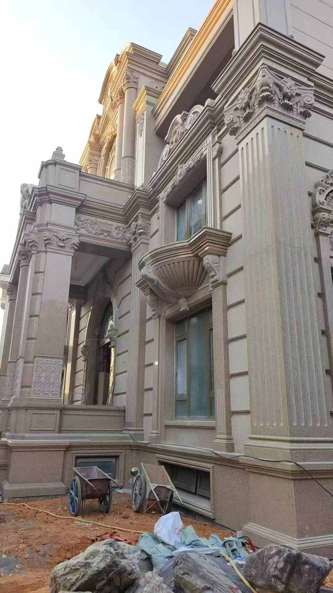 鄂州 黄金麻花岗岩光面别墅外墙干挂施工完成