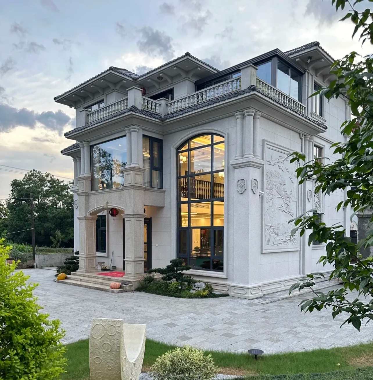 鄂州 白麻花岗岩私人别墅干挂石材豪华定制