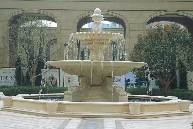 鄂州 黄金麻花岗岩异型加工——户外庭院石雕流水喷泉