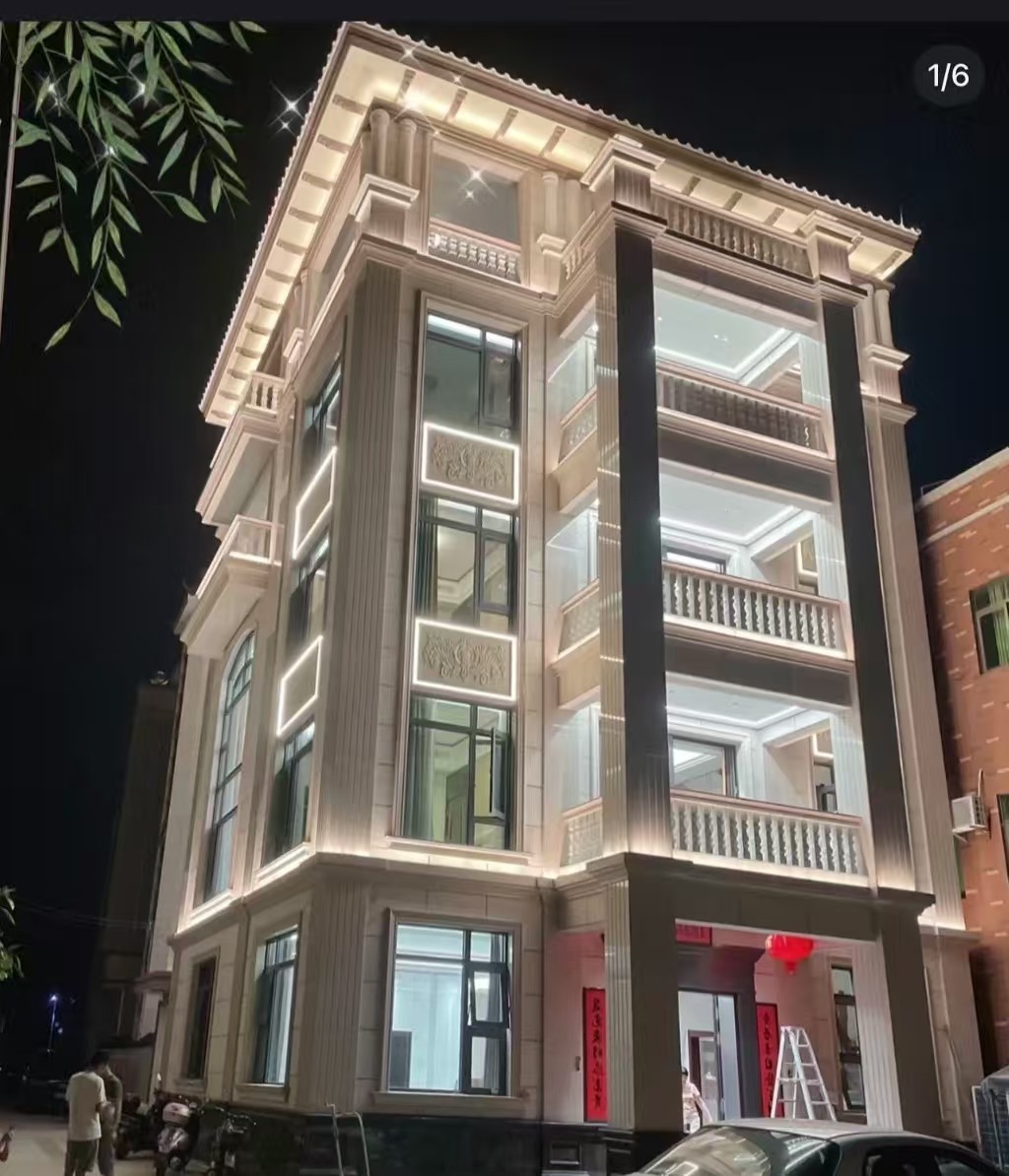 鄂州 芝麻白花岗岩别墅外墙夜间效果