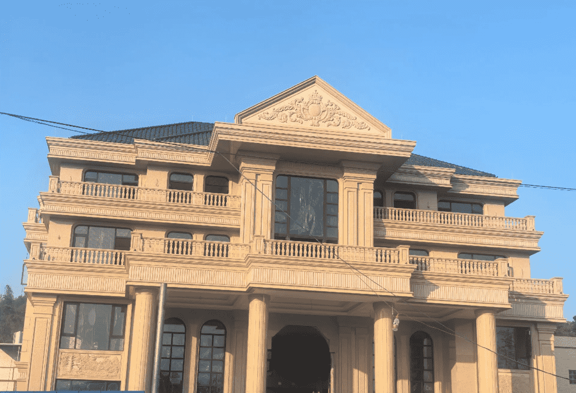 鄂州黄金麻别墅外墙干挂石材效果示例